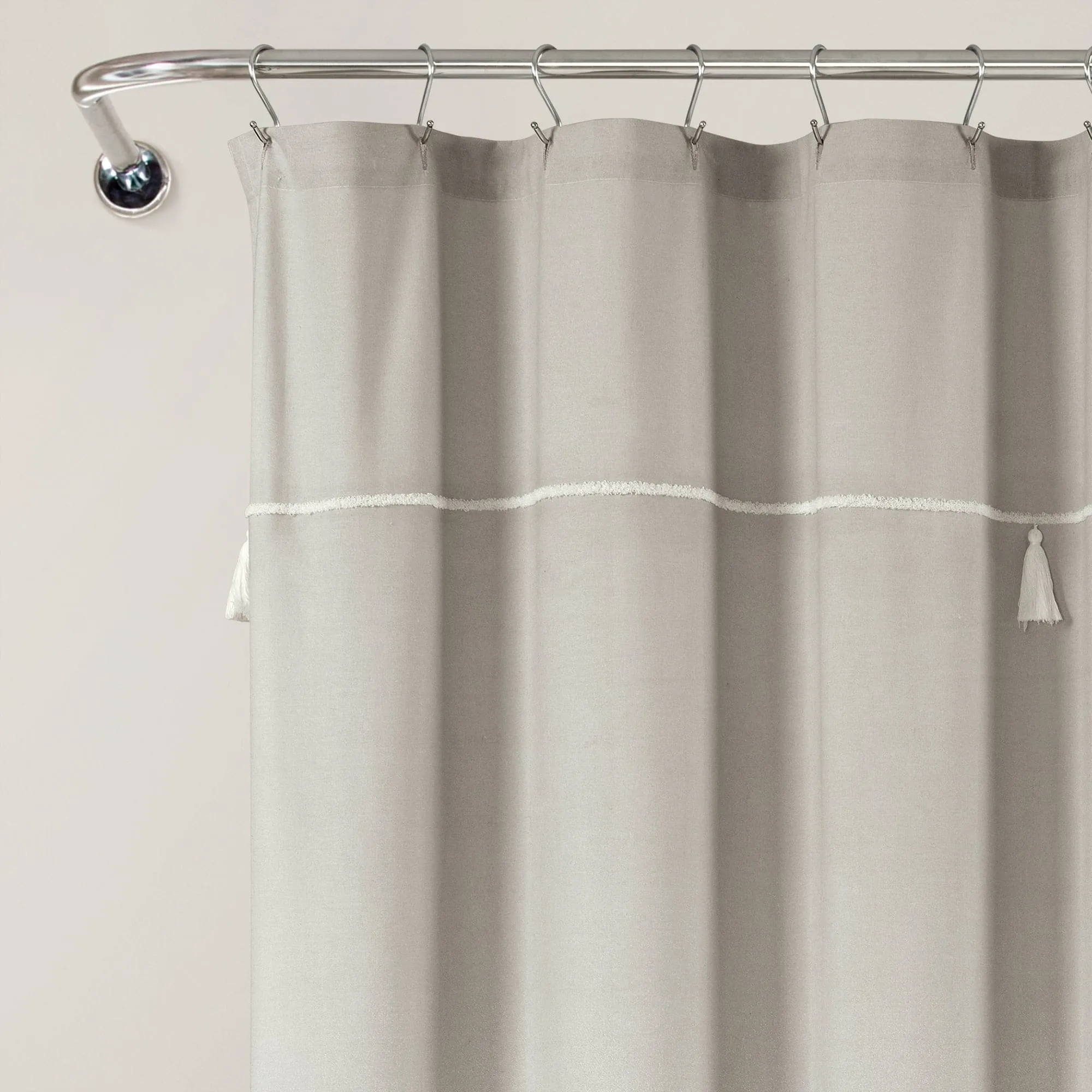 Ombre Embroidery Tassel Cotton Shower Curtain