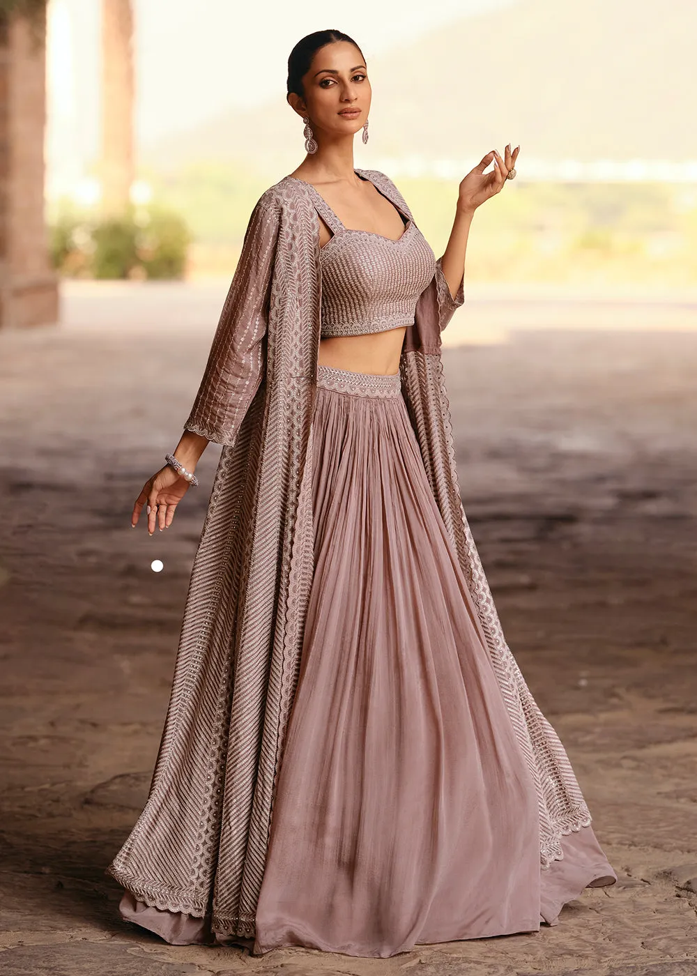 Party Style Pale Pink Chinnon Silk Designer Lehenga Choli