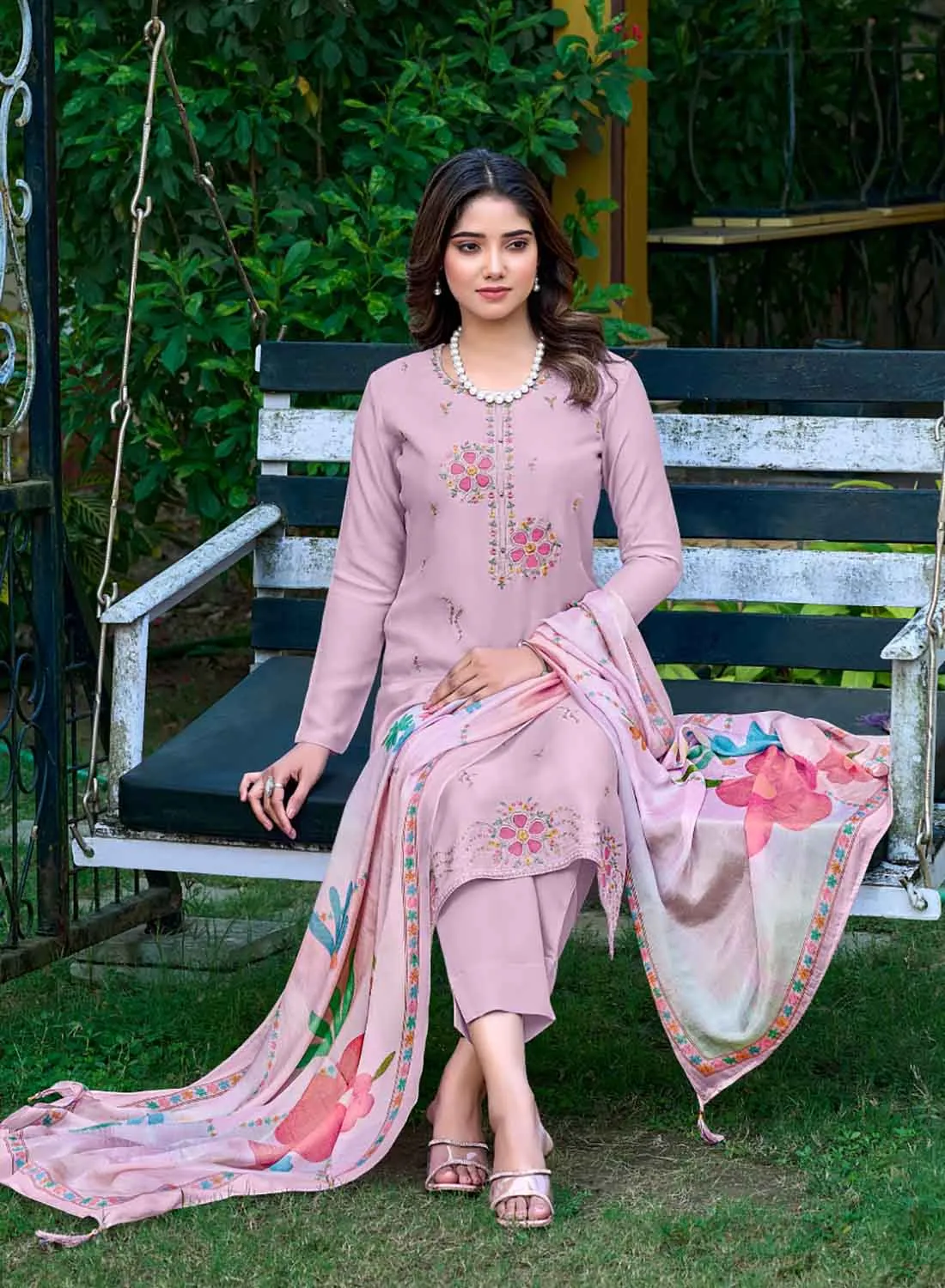 Party Wear Pure Muslin Silk Unstitched Salwar Suit Material for Women