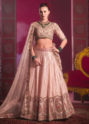 Peach Premium Silk Embroidered Bridesmaids Lehenga Choli