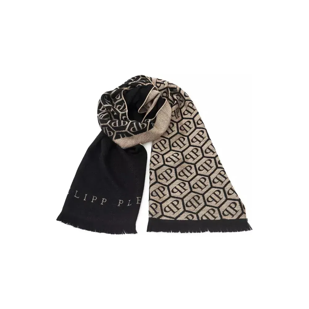 Philipp Plein Elegant Monogram Fringed Scarf