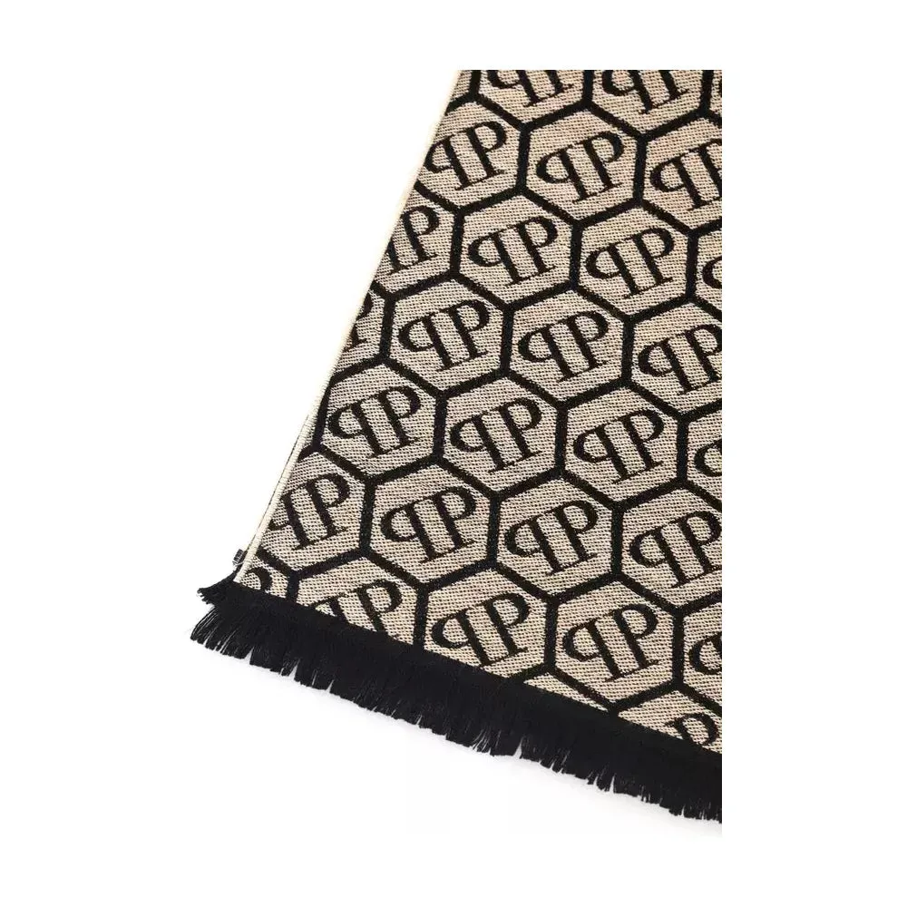 Philipp Plein Elegant Monogram Fringed Scarf