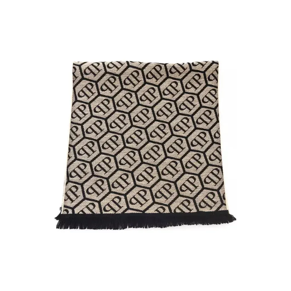 Philipp Plein Elegant Monogram Fringed Scarf