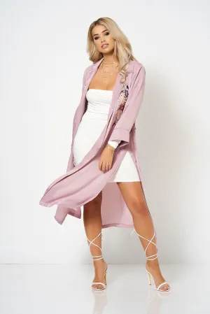 Pink Satin Embroidery Duster Coat