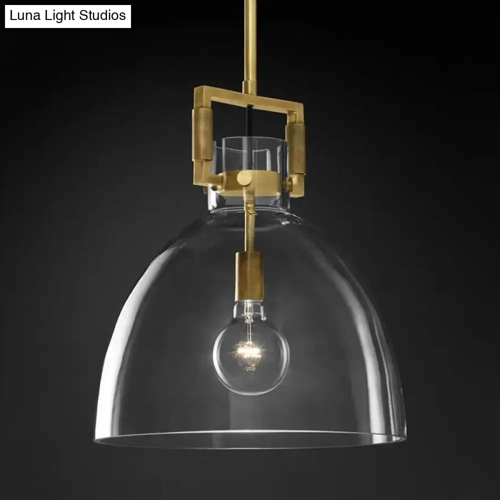 Postmodern 1 Head Pendant Light Brass Hanging Lamp Dome/Globe/Cone with Clear Glass Shade, 12"/12.5"/14" Wide