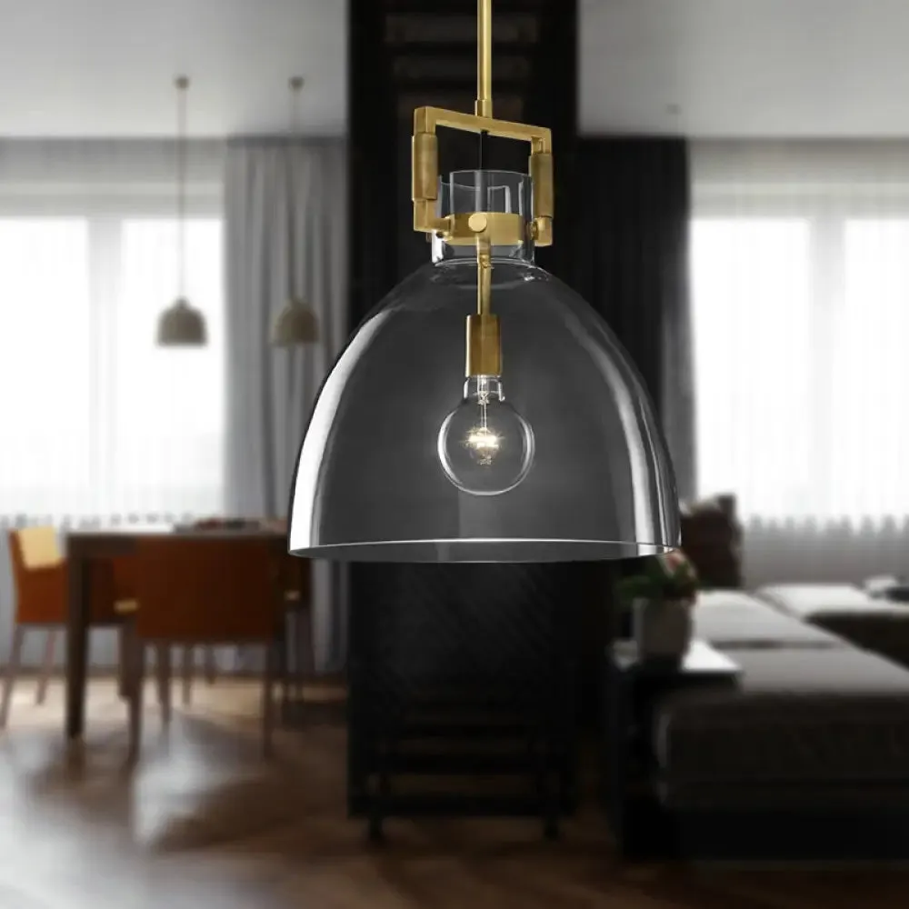 Postmodern 1 Head Pendant Light Brass Hanging Lamp Dome/Globe/Cone with Clear Glass Shade, 12"/12.5"/14" Wide