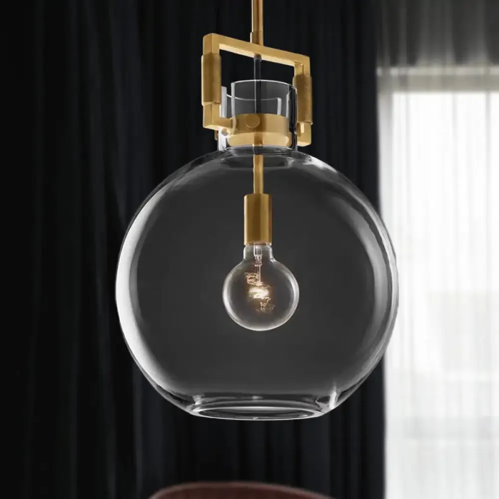 Postmodern 1 Head Pendant Light Brass Hanging Lamp Dome/Globe/Cone with Clear Glass Shade, 12"/12.5"/14" Wide