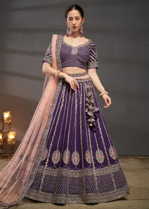 Purple Pure Silk Sabyasachi Style Bridal Lehenga Choli