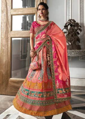 Rani Multicolor Banarasi Silk Embroidered Bridal Lehenga Choli