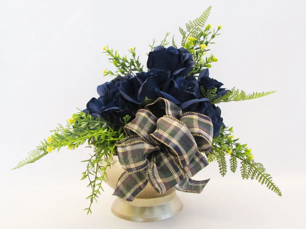 Silk Navy Roses with touch of Yellow Centerpiece