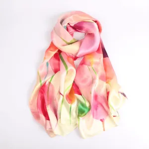 Silk Scarf Collecitons|Blossom Range|Tulip Design|Red|Long Silk Scarf