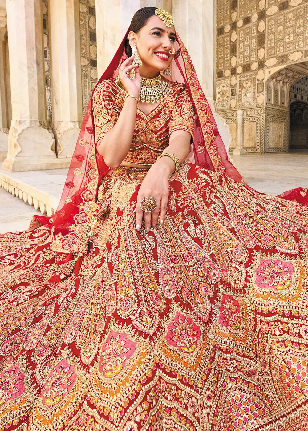 Supreme Red Bridal Wear Heavy Embroidered Silk Lehenga Choli