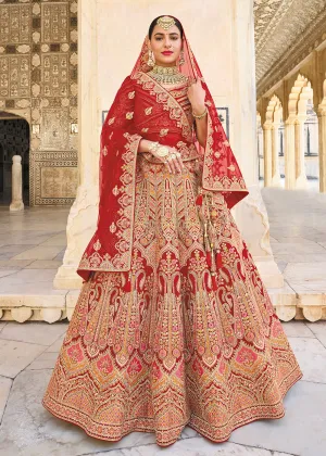 Supreme Red Bridal Wear Heavy Embroidered Silk Lehenga Choli