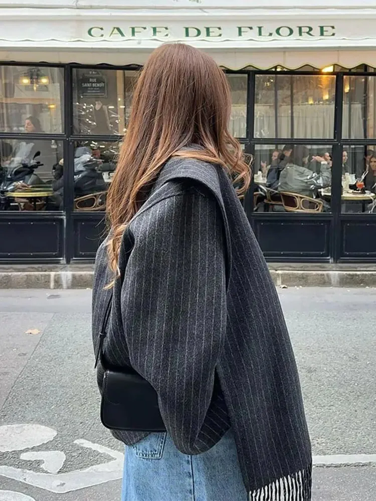 Sutton - Striped coat with attached scarf